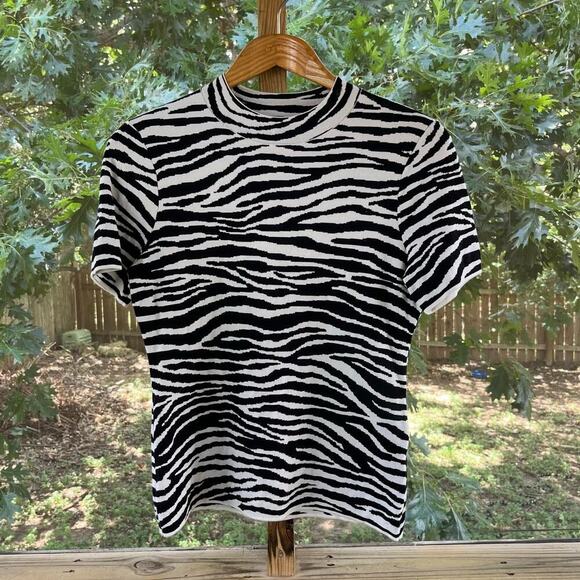 Theory Women's Zebra Print Wool Blend Sweater Tee Black And White Size L - Picture 5 of 8